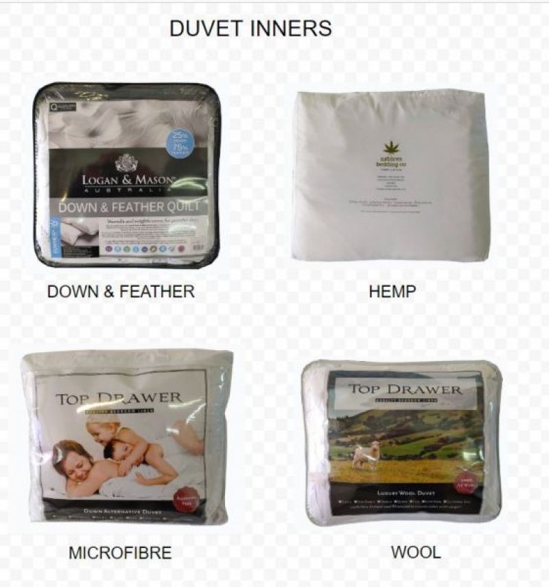 Duvet Inners made from feather & down, wool, alpaca wool or silk, and